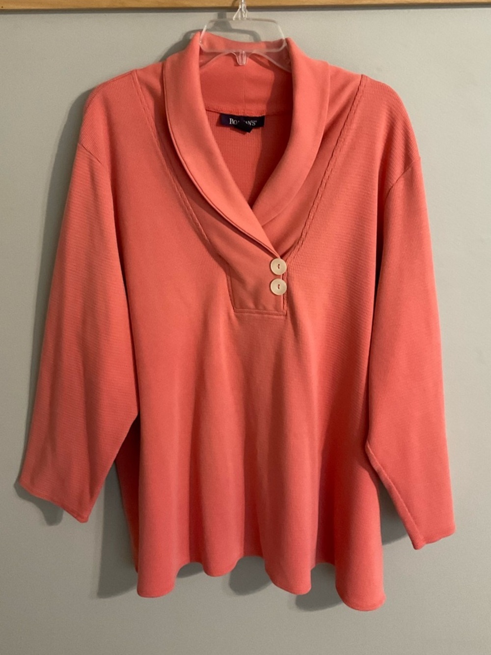 Roaman's Coral Shawl Collar Textured Pullover Size 3X (30/32)